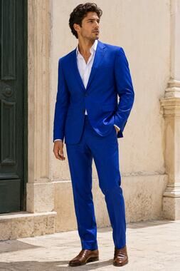 Giovanni Testi Mens Suit 44R 38R Pants Royal Blue 2 Piece Wedding Formal Italy